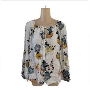 Lucky Brand Peasant Blouse‎ Floral Keyhole Top